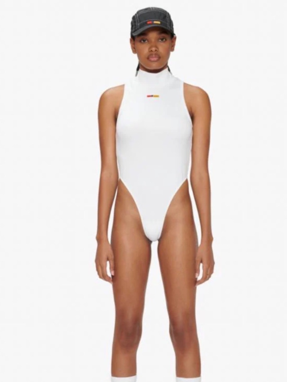 Reebok Pyer Moss women's white leotard bodysuit size s high neck collar tanktop